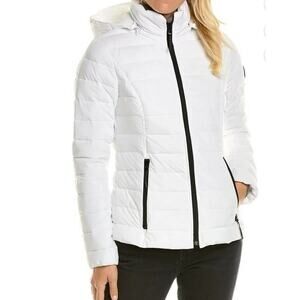 Nautica Puffer Coat Detachable Hood White with Black Water Resistant Wms Small